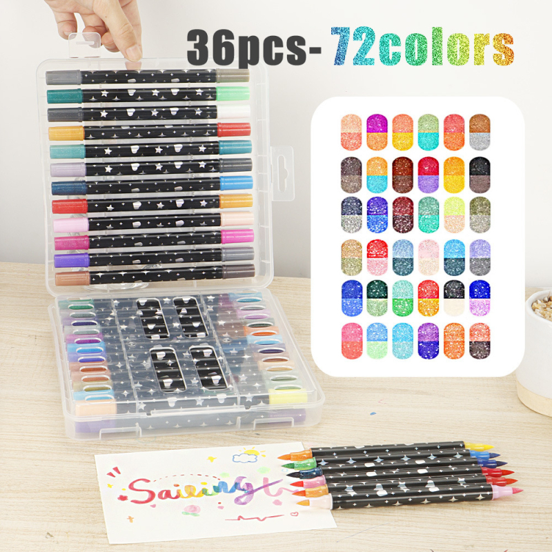 Μαρκαδόρος με διπλό άκρο και γέλη για ακρυλικά χρωστικά — για παιδικά χειρόγραφα πόστερ · επιλογές επαναφόρτισης: 24/48/72/96