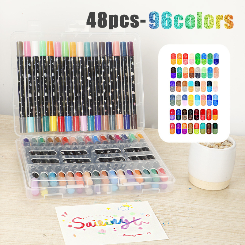 Μαρκαδόρος με διπλό άκρο και γέλη για ακρυλικά χρωστικά — για παιδικά χειρόγραφα πόστερ · επιλογές επαναφόρτισης: 24/48/72/96