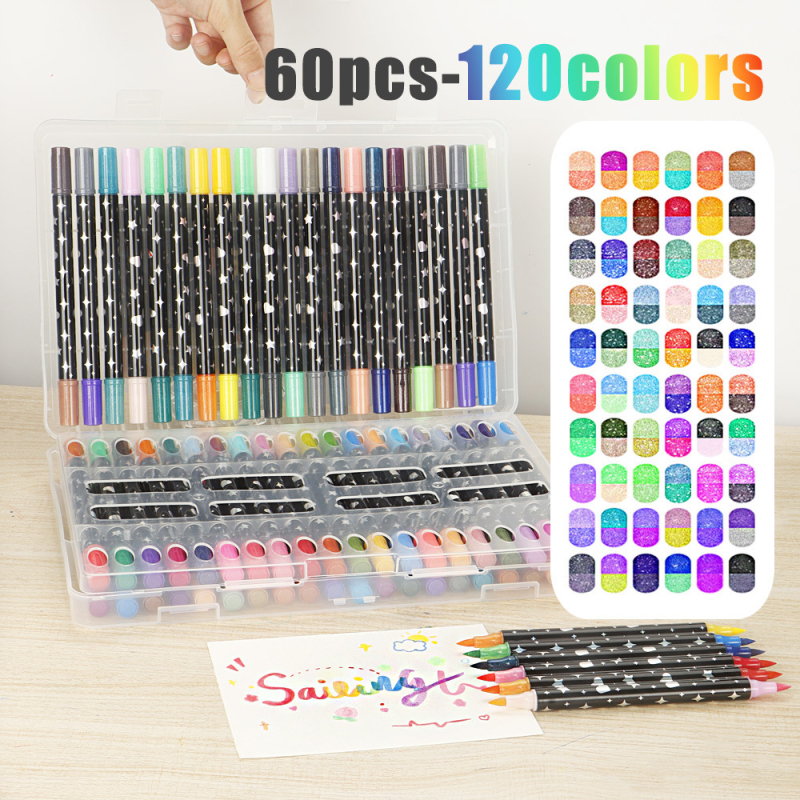 Μαρκαδόρος με διπλό άκρο και γέλη για ακρυλικά χρωστικά — για παιδικά χειρόγραφα πόστερ · επιλογές επαναφόρτισης: 24/48/72/96