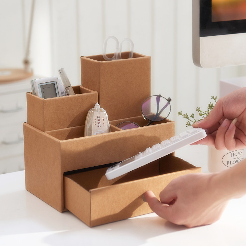 Kutija za kancelarijske potrepštine od kraft papira s pregradama – vodootporna, ekološka, modularna, pogodna za dnevni boravak, spavaću sobu ili radnu sobu (2 L)