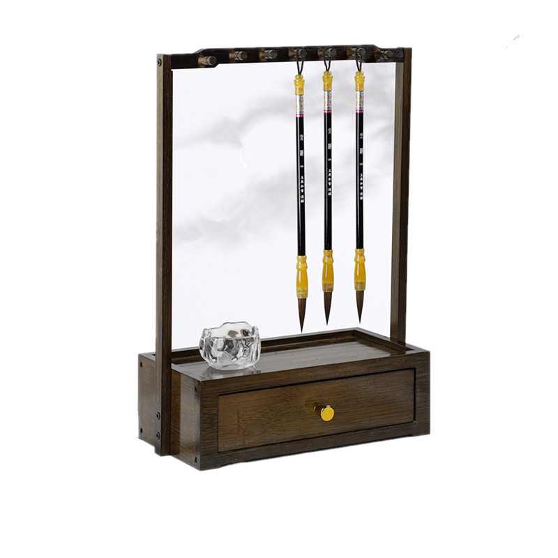 Fenbai Faanyagból készült fiókos toll- és ecsettartó kaligráfiához, multifunkcionális, modell Drawer pen holder-02