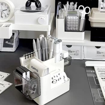 Több rekeszes, függő tolltartó — műanyag, négyzet alakú asztali tároló, diákok számára