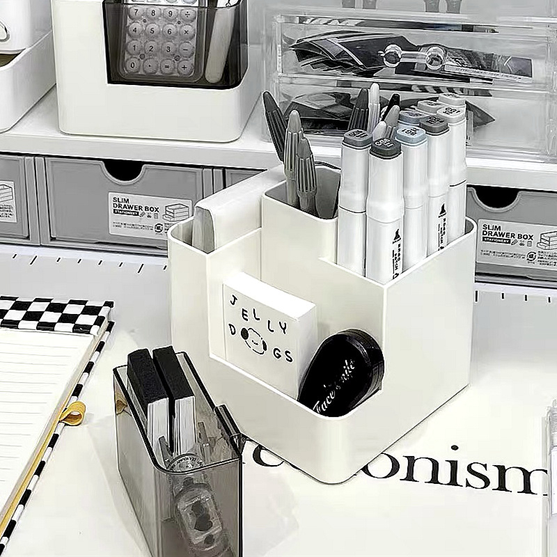 Több rekeszes, függő tolltartó — műanyag, négyzet alakú asztali tároló, diákok számára