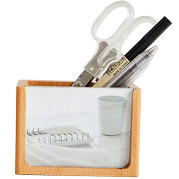 Fa fotókeretes tolltartó, modell 1134, márka Wooden family, anyag: fa, forma: kör, nyomtatott logó OK