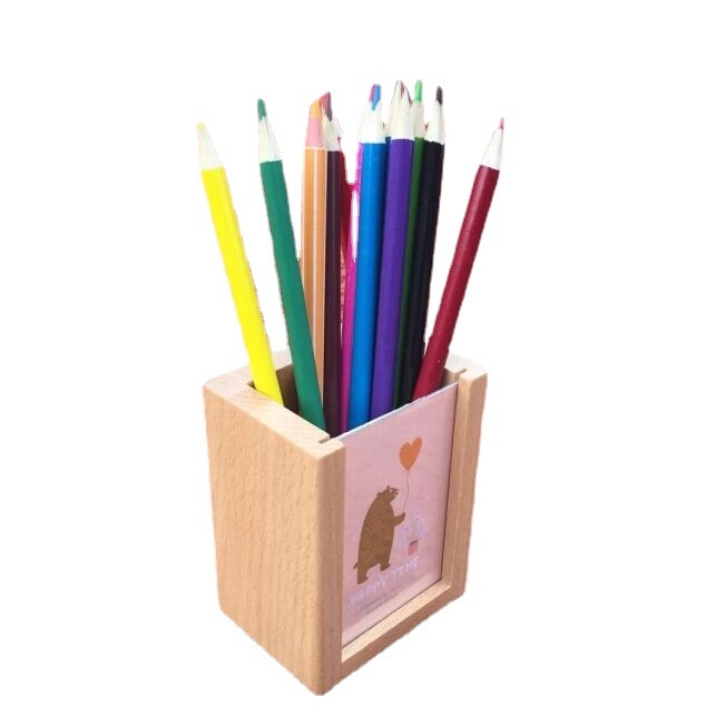 Fa fotókeretes tolltartó, modell 1134, márka Wooden family, anyag: fa, forma: kör, nyomtatott logó OK