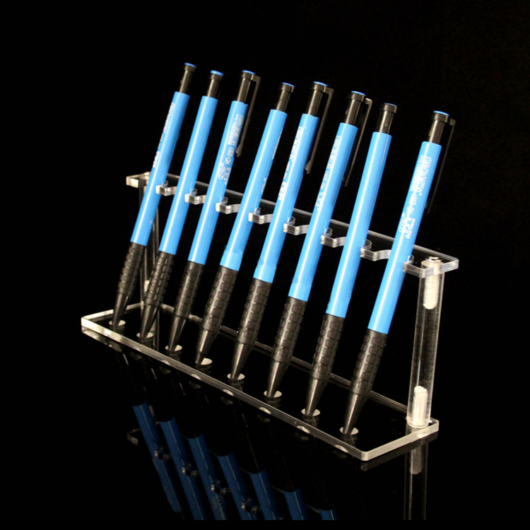 Prozirni akrilni stalak za olovke s kružnim otvorima, tisk logotipa, prilagodljiv (Brand: Gold powder family; Materijal: proziran akril; Ispis logotipa: Da; Prilagodljivost: Da)