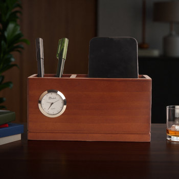Tömörfa tolltartó, négyszögletes alakú asztali rendező – irodai kiegészítő, üzleti ajándék