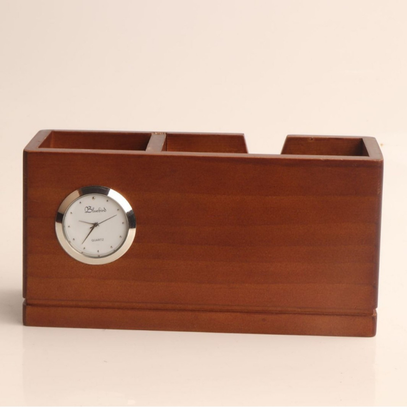 Tömörfa tolltartó, négyszögletes alakú asztali rendező – irodai kiegészítő, üzleti ajándék