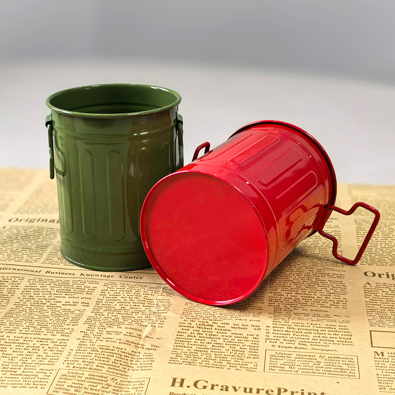 Fém asztali tolltartó és pozsgás növényekhez való edény, kör alakú többfunkciós vas vödör, dekoratív dísz, logó nyomtatás elérhető