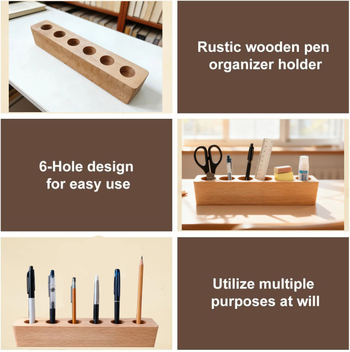 Organizator de birou din lemn și suport pentru pixuri | Stil nordic, tip de birou, 1 strat, depozitare multifuncțională