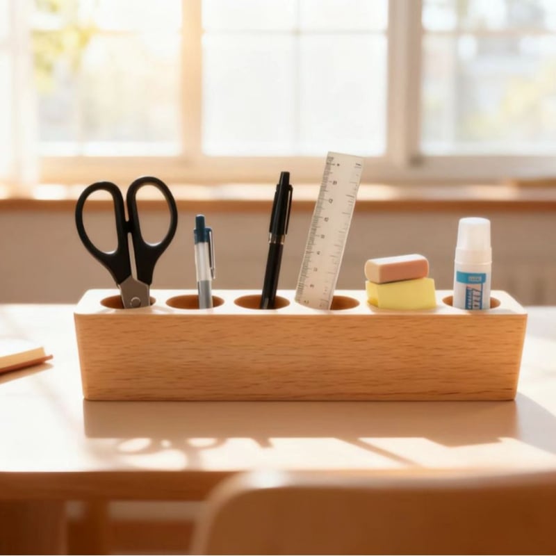 Organizator de birou din lemn și suport pentru pixuri | Stil nordic, tip de birou, 1 strat, depozitare multifuncțională