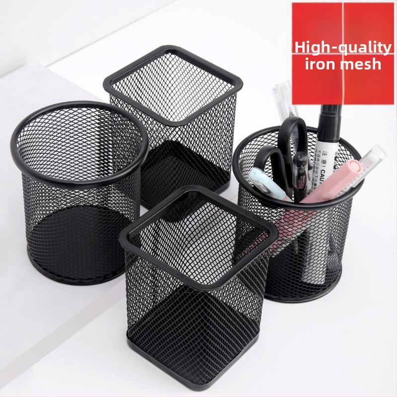 Suport pentru pixuri din plasă metalică, rotund, model yC3kmyLI, organizator de birou