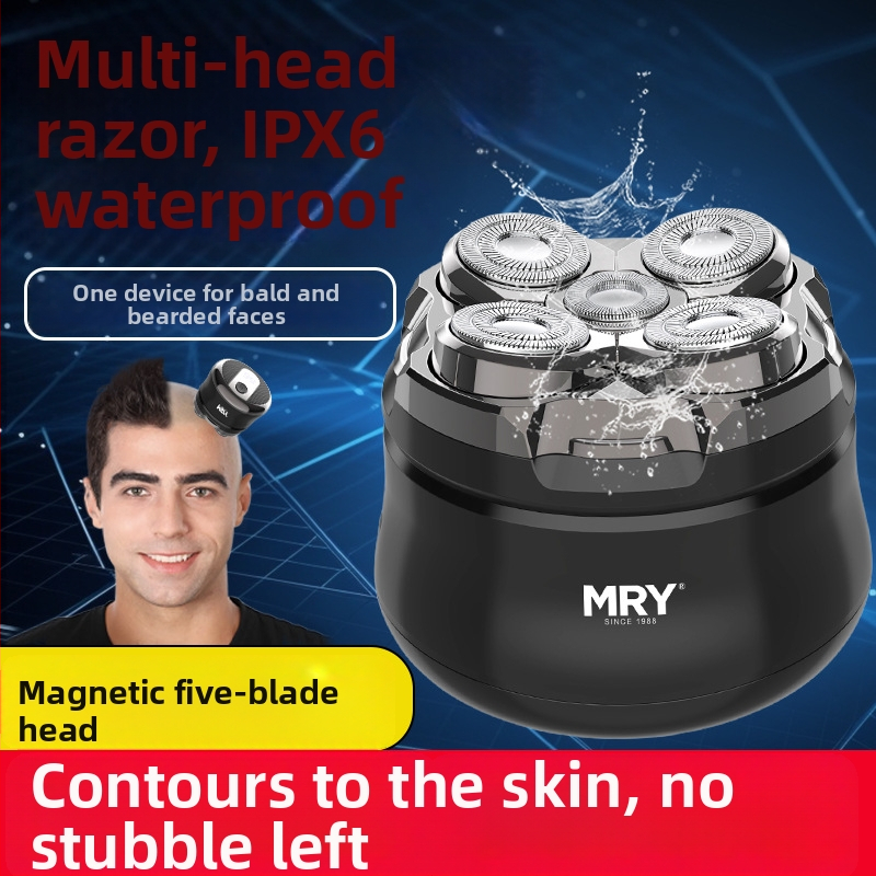 MRY elektrický holiaci strojček pre mužov s piatimi čepeľami – prenosný, plne automatický, umývateľný, s LED displejom, vstavaná batéria 500–800 mAh, doba prevádzky nad 60 minút