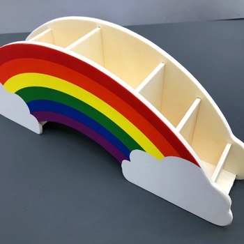 Sd-103 suport de pixuri din lemn cu curcubeu, formă semicirculară, logo tipărit OK, IP autorizare: Nu