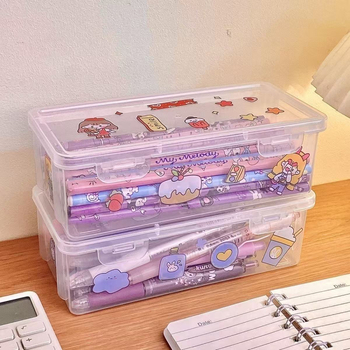 Beauty cutie de depozitare pentru creioane, transparentă PP plastic, 9L capacitate, pliabilă cu capac, organizator pentru creioane și carioci