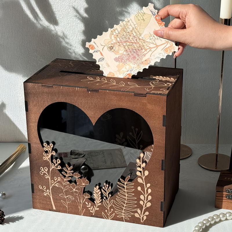 Drvena DIY svadbena kutija za kartice i poruke gostiju, skladištenje i registracija