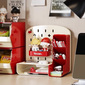 Cutie de depozitare pentru birou cu placă perforată, model 1001, plastic PP, 2 L capacitate, fără capac, organizator pentru telecomenzi, rechizite și cabluri, stil modern minimalist