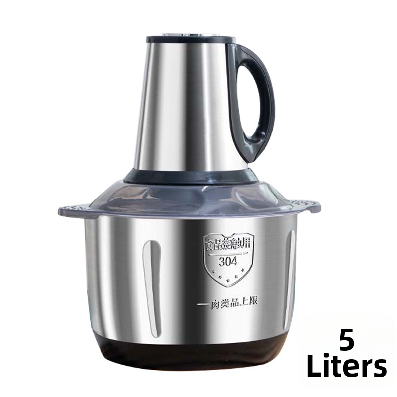 Domáca elektrická mlynka na mäso s veľkou kapacitou 5 L, 5 rýchlosťami, 40 000 RPM, nerezový pohár a telo, viacúčelový kuchynský procesor