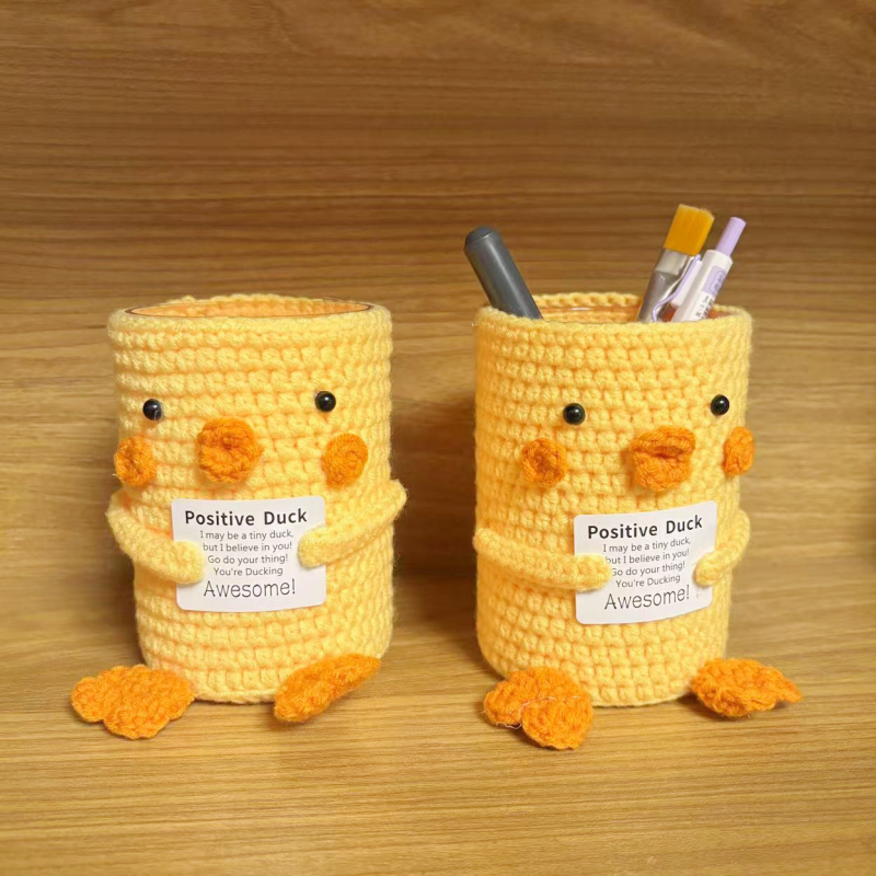 Suport pentru pixuri croșetat din lână, lucrat manual, formă rotundă, imprimare logo, procesare personalizată, cadou