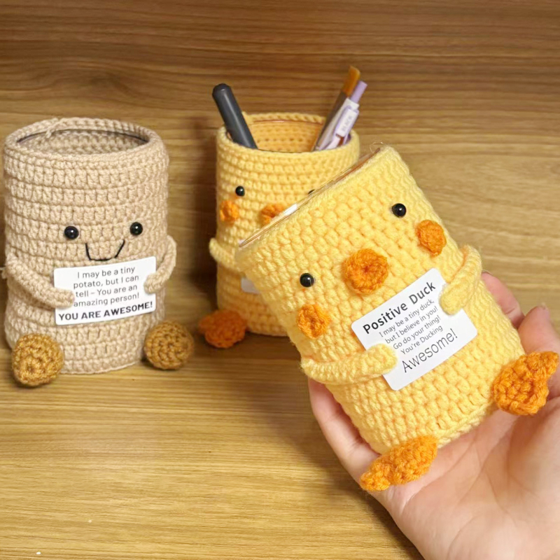 Suport pentru pixuri croșetat din lână, lucrat manual, formă rotundă, imprimare logo, procesare personalizată, cadou