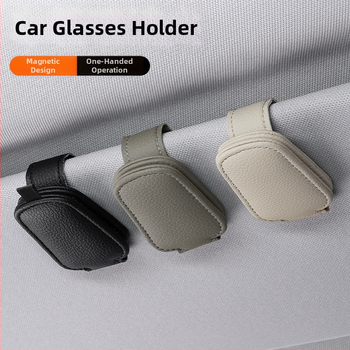 PU materiálový viacúčelový držiak kariet do auta s klipom na okuliare, držiakom na ID a lístok, vhodný pre slnečnú clonu auta