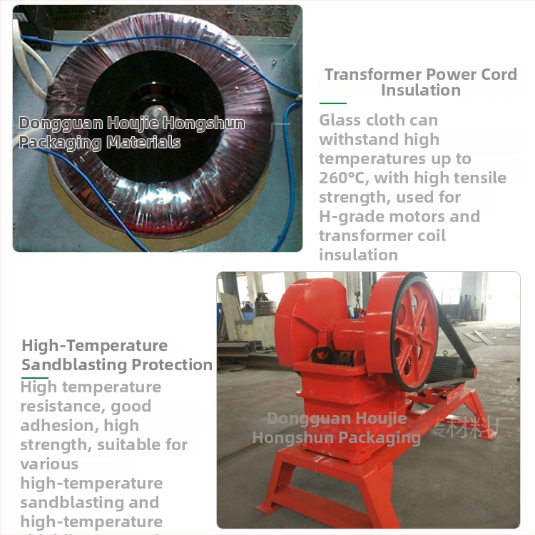 Üvegszövetszalag magas hőmérsékletű, egyoldalú önzáró szigetelőszalag, szilikon ragasztóval, 0,19–0,2 mm vastagság, 200–300°C hőmérséklet-tartomány, Class H motorok és transzformátor tekercs vezetékekhez