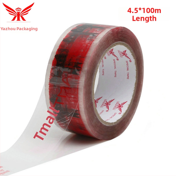 Figyelmeztető átlátszó csomagoló szalag nyomtatással, 50 μm vastagság, 45 mm szélesség, 100 m hossz, Bopp film, víz alapú ragasztó, írható felület, alacsony zaj, dobozok és expressz csomagoláshoz