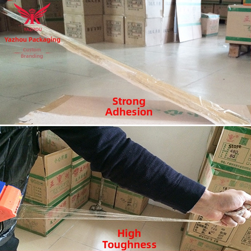 Figyelmeztető átlátszó csomagoló szalag nyomtatással, 50 μm vastagság, 45 mm szélesség, 100 m hossz, Bopp film, víz alapú ragasztó, írható felület, alacsony zaj, dobozok és expressz csomagoláshoz