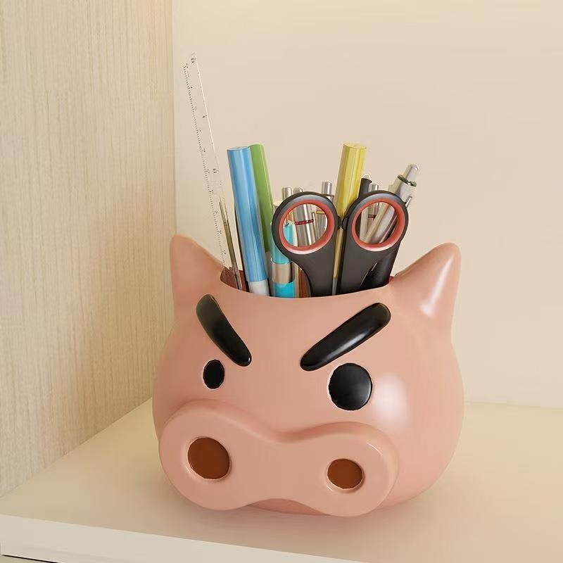 Držač olovke u obliku praščića, slatki stolni organizator, model AS2025, plast, okrugli oblik, tiskani logotip, mogućnost prilagodbe
