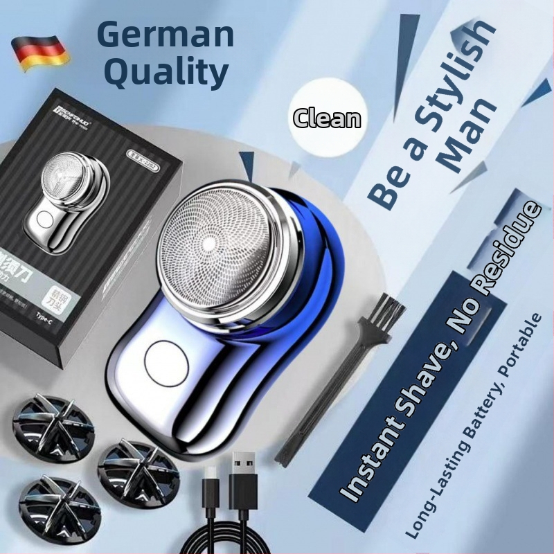 Elektrický holiaci strojček s rotujúcou hlavou, vstavaná batéria 500–800 mAh, 60 minút prevádzky, bezkartáčový motor, odnímateľná a umývateľná hlava