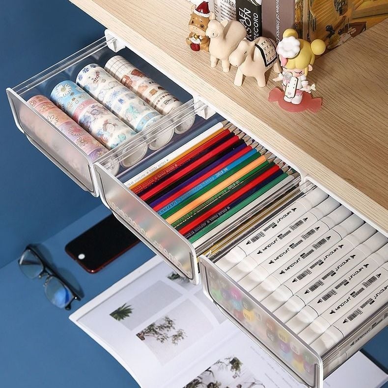 Kutija za pohranu ispod stola – izvlačna kutija, ABS plast, prozirna, 1 pretinac, organizator nakita