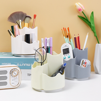 Kutija za pohranu četkica za šminku s 360° rotirajućim držačem olovke – plastična, okruglog oblika, velik kapacitet