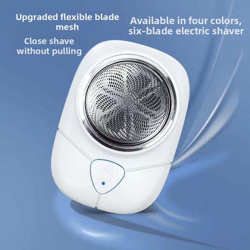 Elektrický holiaci strojček s rotačnou hlavou so šiestimi čepeľami, USB nabíjanie, bezuhlíkový motor, zabudovaná batéria 500–800 mAh, približne 60 minút prevádzky