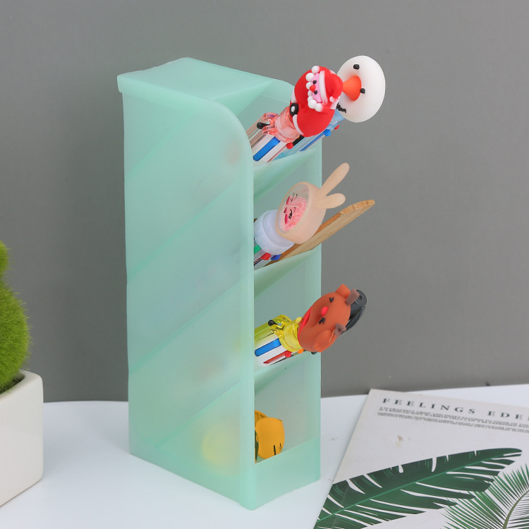 Nagibni držač za pisalice s više odjeljaka – plastični, kvadratnog oblika, moguć otisak logotipa, prilagođena obrada, ekskluzivan izvor za transnacionalni izvoz