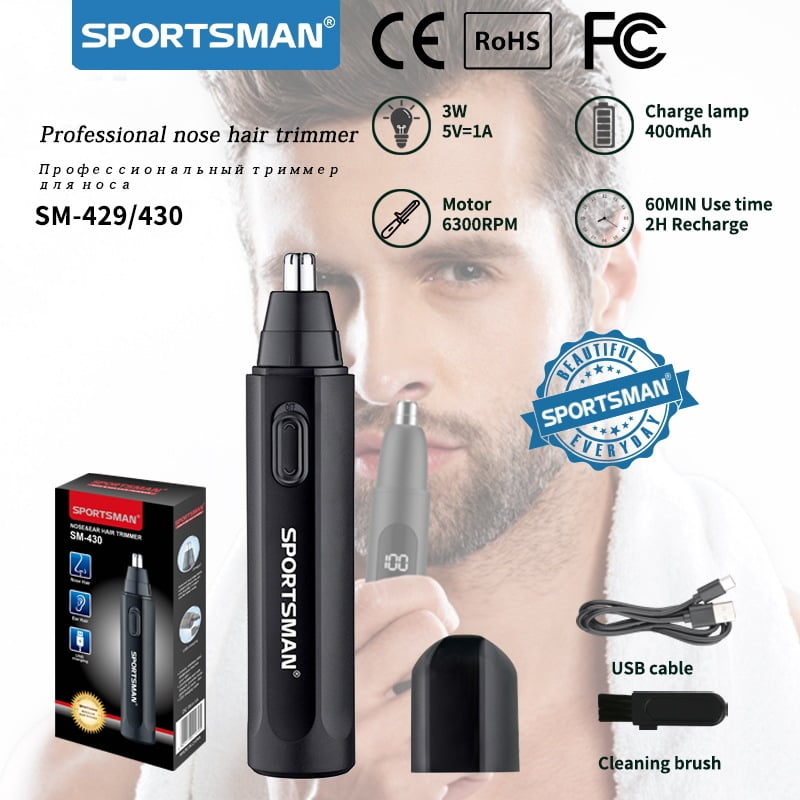 SPORTSMAN električni trimer za nosne dlačice, USB punjenje, ABS kućište, zamjenjiva glava rezača
