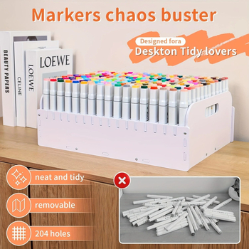 Kutija za pohranu marker olovaka, 204 otvora, PVC, kvadratnog oblika, stolni držač za olovke