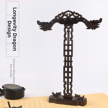 Držiak na štetce a zavesný držiteľ na pero – Materiál: Chicken Wing Wood, Model: Longevity Dragon Double Phoenix Disc, Na kaligrafiu