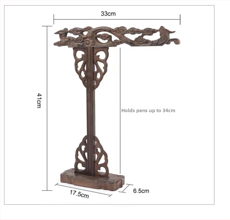 Držiak na štetce a zavesný držiteľ na pero – Materiál: Chicken Wing Wood, Model: Longevity Dragon Double Phoenix Disc, Na kaligrafiu