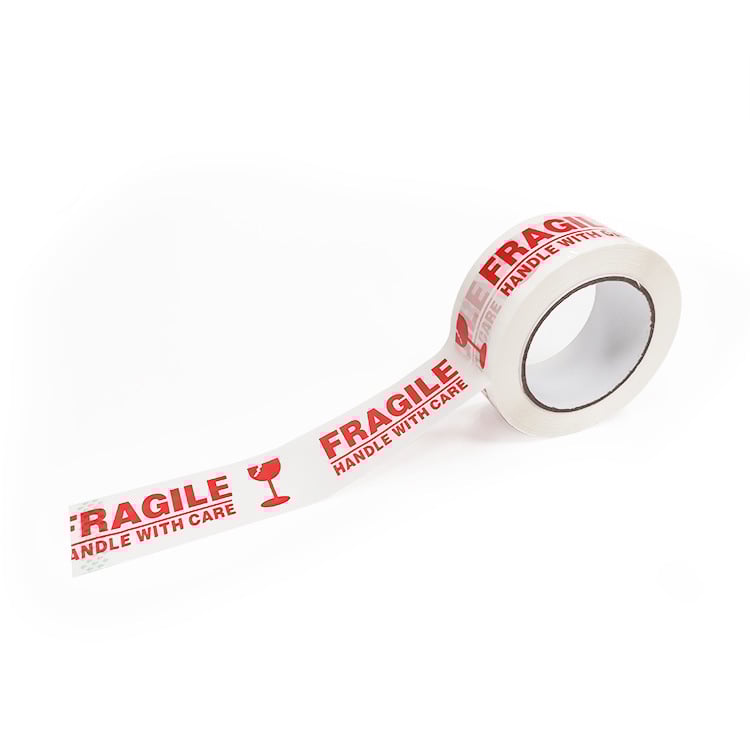 Sérülékeny figyelmeztető szalag, 50 μm BOPP film, magas viszkozitású, vízbázisú ragasztó, záráshoz és csomagoláshoz