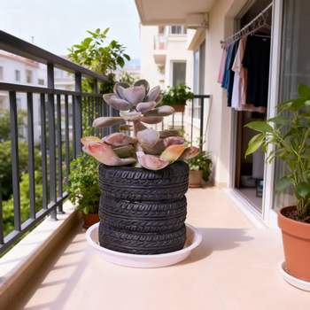 Okrugli vinil držač olovaka i stolni organizator s saksijom umjetnih cvjetova, model 4414, prilagodljivo