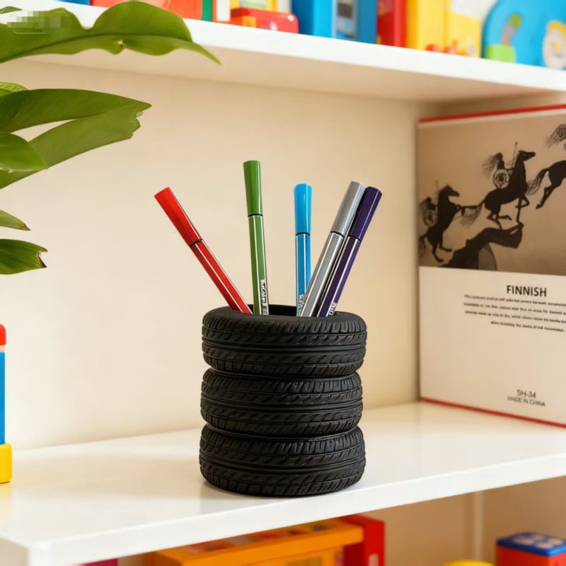 Okrugli vinil držač olovaka i stolni organizator s saksijom umjetnih cvjetova, model 4414, prilagodljivo