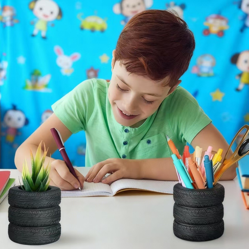 Okrugli vinil držač olovaka i stolni organizator s saksijom umjetnih cvjetova, model 4414, prilagodljivo