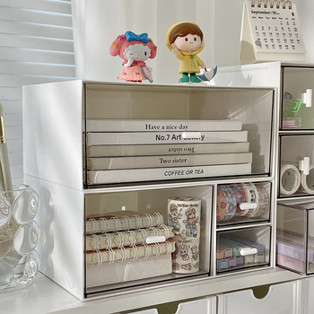 Prozirna stolna kutija za pohranu s ladicama – sklopivi plastični organizator za kancelarijske potrepštine, kapacitet 1 L, moderan minimalistički stil