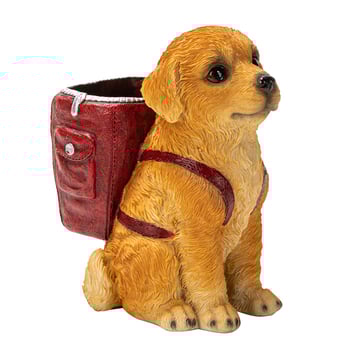 Držač za olovke, okrugli smolasti ukras sa zlatnim retriverom; dar za rođendan, završetak studija, Dan učitelja; pogodan za starije, dijete, razrednika, učitelja