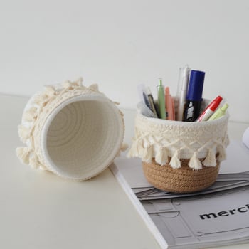 Nordijska stolna košara za skladištenje, pleteni, za olovke i kozmetiku, sklopiva, kapacitet 2 L