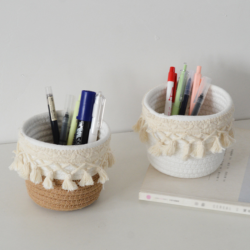 Nordijska stolna košara za skladištenje, pleteni, za olovke i kozmetiku, sklopiva, kapacitet 2 L