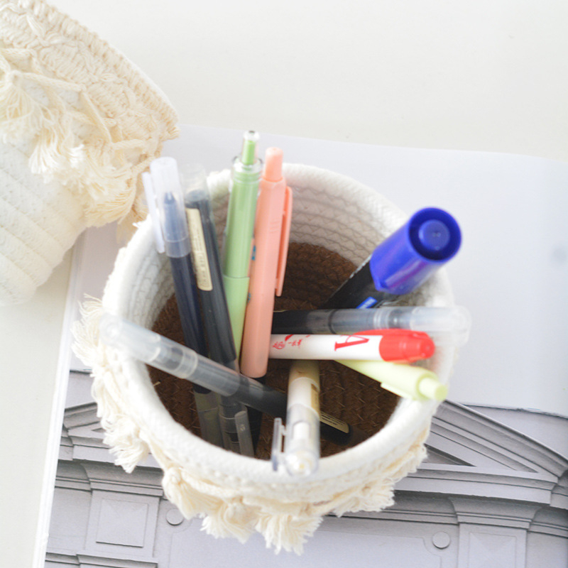 Nordijska stolna košara za skladištenje, pleteni, za olovke i kozmetiku, sklopiva, kapacitet 2 L