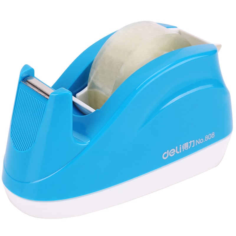 Deli 808 szalag tartó és vágó, hordozható asztali tömítő eszköz (Modell: 808; Anyag: ABS+cement; Szalag szélességig 18 mm-ig alkalmas; Alkalmazás: zárás és csomagolás)