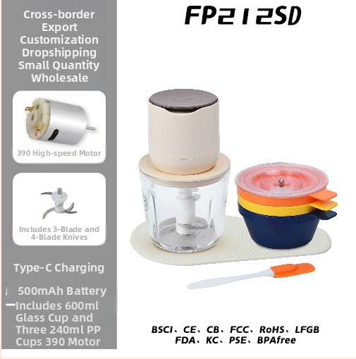 Elektrický drvič cesnaku a kuchynský mixér, kapacita pod 1 l, dobíjateľný a prenosný, ≤36V, 10000 rpm, sklenená nádoba