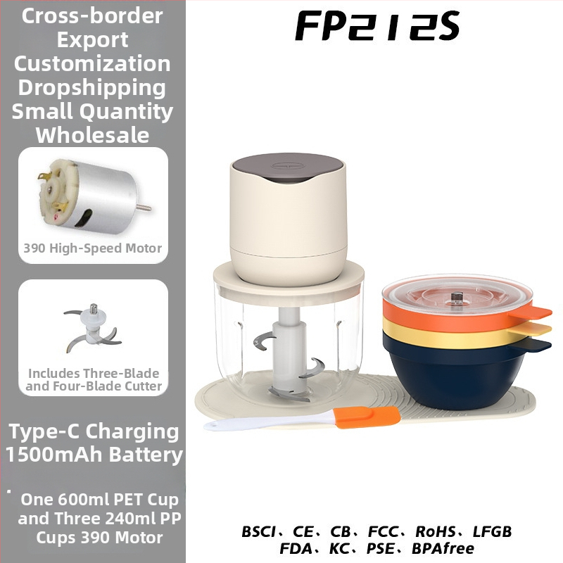 Elektrický drvič cesnaku a kuchynský mixér, kapacita pod 1 l, dobíjateľný a prenosný, ≤36V, 10000 rpm, sklenená nádoba